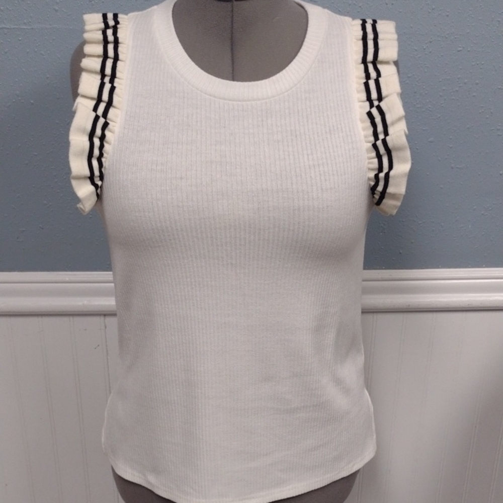 Sugar+lips Cream and Black Ruffled Fitted Tank Top